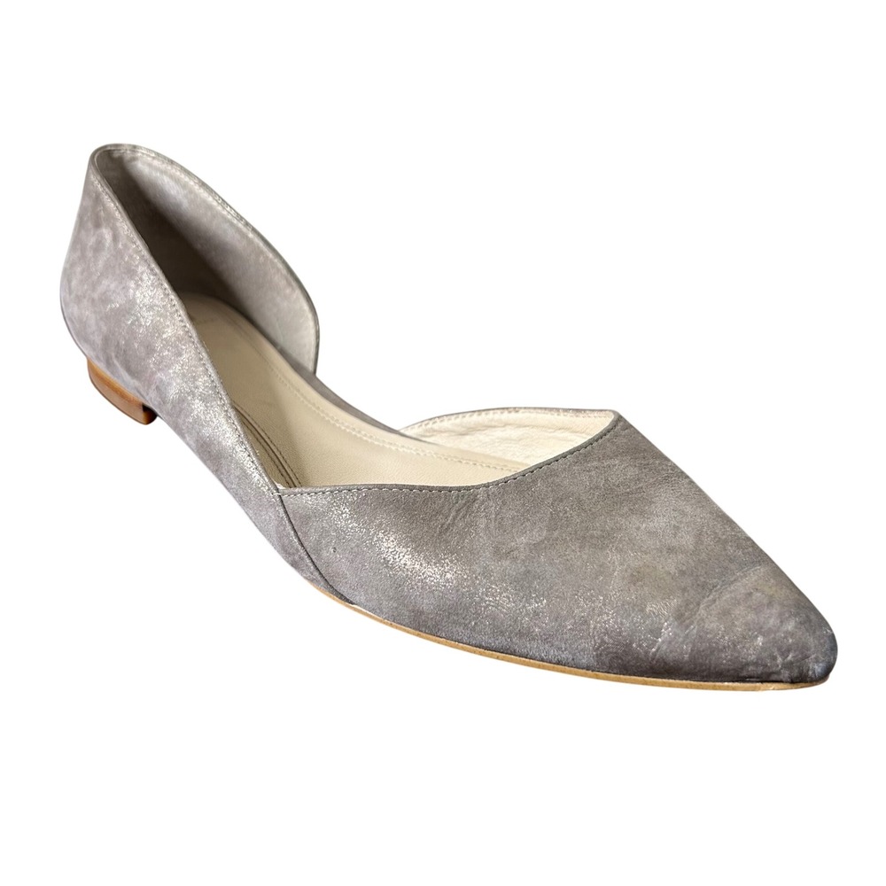 Marc Fisher Flats Size 8 Taupe LTD Silver Metallic Suede D'Orsay Pointed Toe